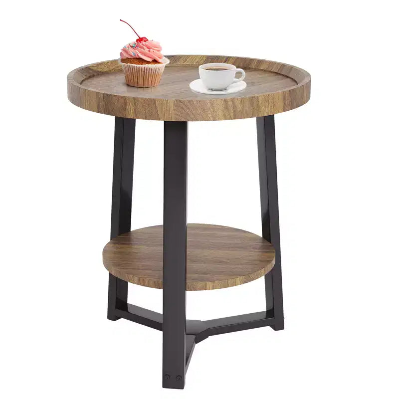 2-Tier Round Side Table with Storage Shelf, Wood and Metal Frame Side Table for Living Room & Bedroom, for Small Spaces, Easy Assembly