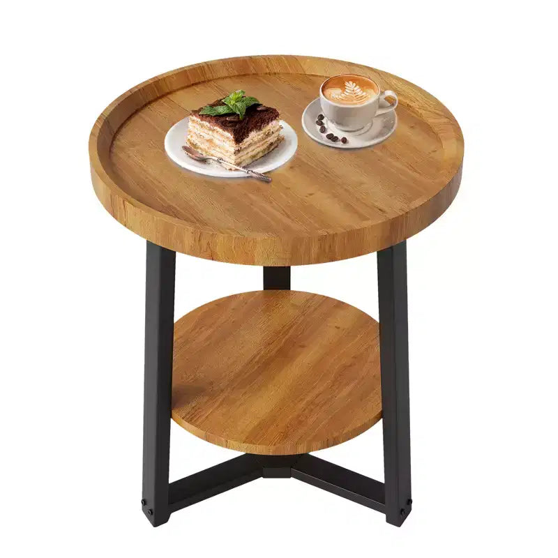 2-Tier Round Side Table with Storage Shelf, Wood and Metal Frame Side Table for Living Room & Bedroom, for Small Spaces, Easy Assembly