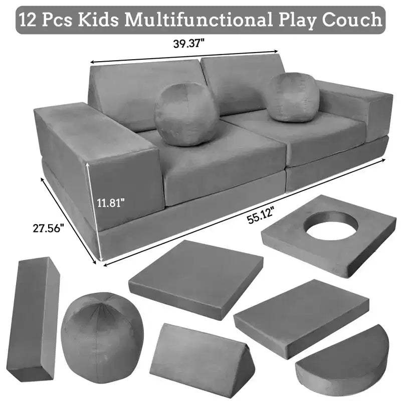Kids Couch 12PCS,Modular Kids Play Couch for Inspiring Child Creativity,Sectional Sofa,Bedroom and Playroom Furniture for Toddlers Sleeping Reading
