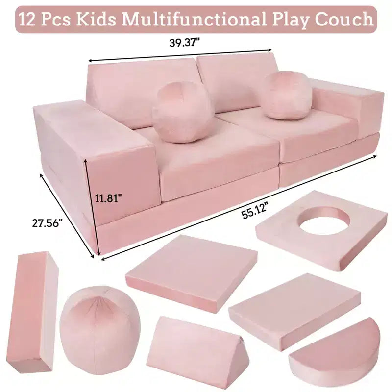 Kids Couch 12PCS,Modular Kids Play Couch for Inspiring Child Creativity,Sectional Sofa,Bedroom and Playroom Furniture for Toddlers Sleeping Reading
