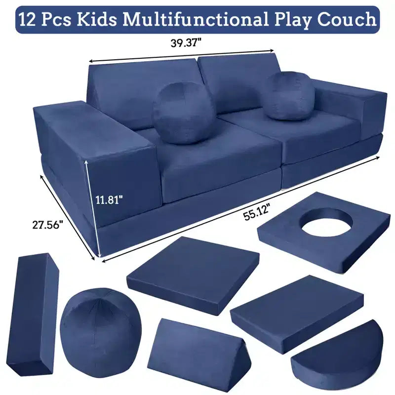 Kids Couch 12PCS,Modular Kids Play Couch for Inspiring Child Creativity,Sectional Sofa,Bedroom and Playroom Furniture for Toddlers Sleeping Reading
