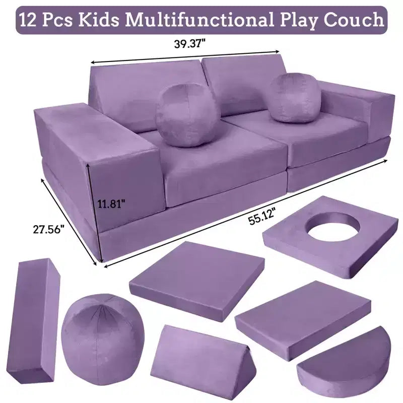 Kids Couch 12PCS,Modular Kids Play Couch for Inspiring Child Creativity,Sectional Sofa,Bedroom and Playroom Furniture for Toddlers Sleeping Reading