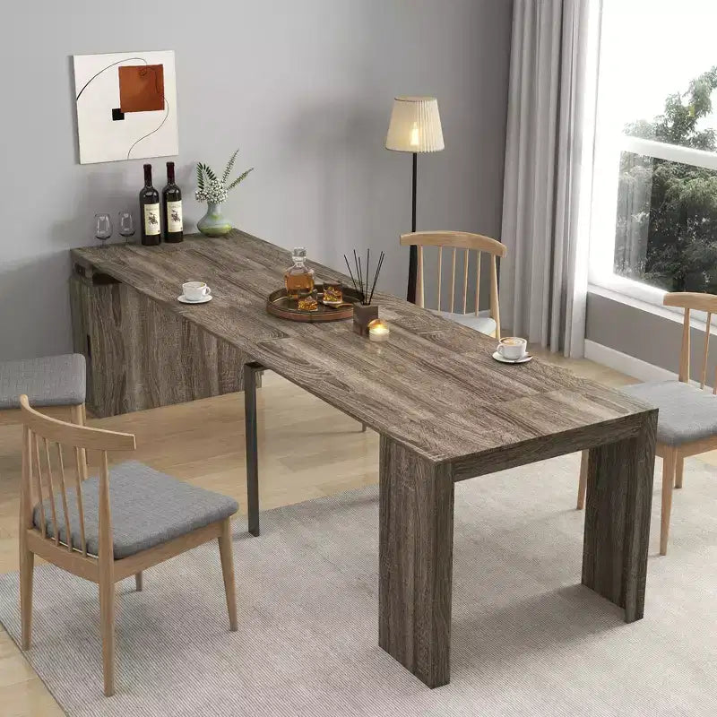 CLIHOME Modern Multifunctional Extendable Dining Table with Outlet, Space Saving Expanding Table with Storage