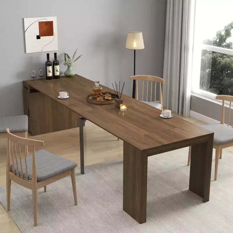 CLIHOME Modern Multifunctional Extendable Dining Table with Outlet, Space Saving Expanding Table with Storage