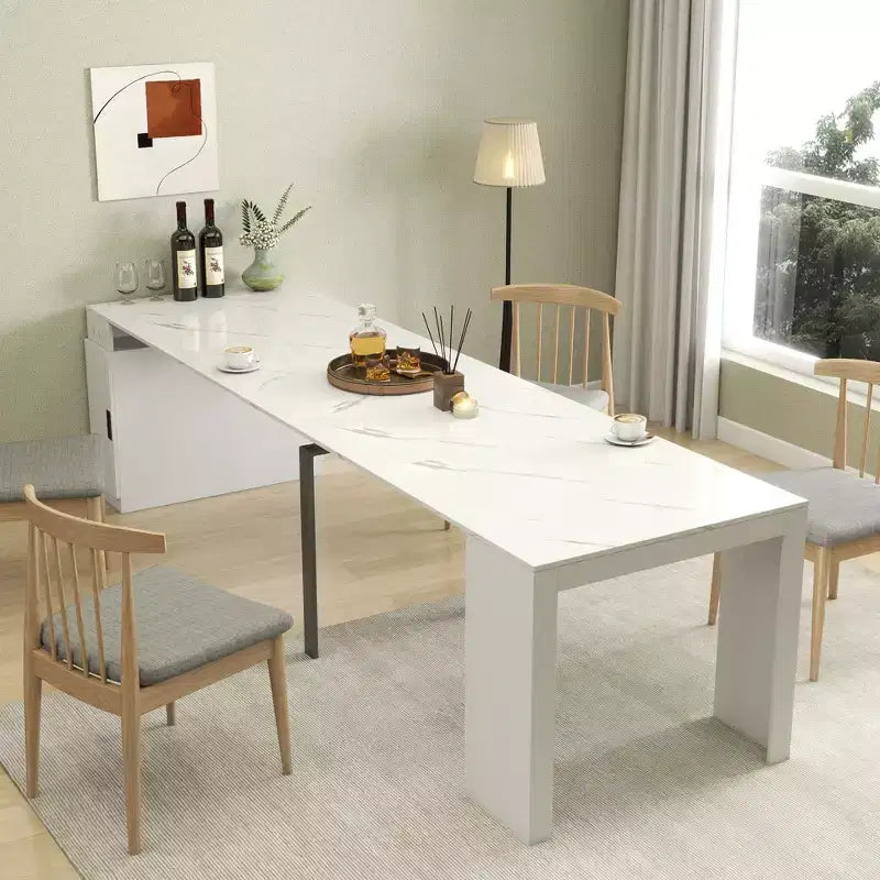 CLIHOME Modern Multifunctional Extendable Dining Table with Outlet, Space Saving Expanding Table with Storage