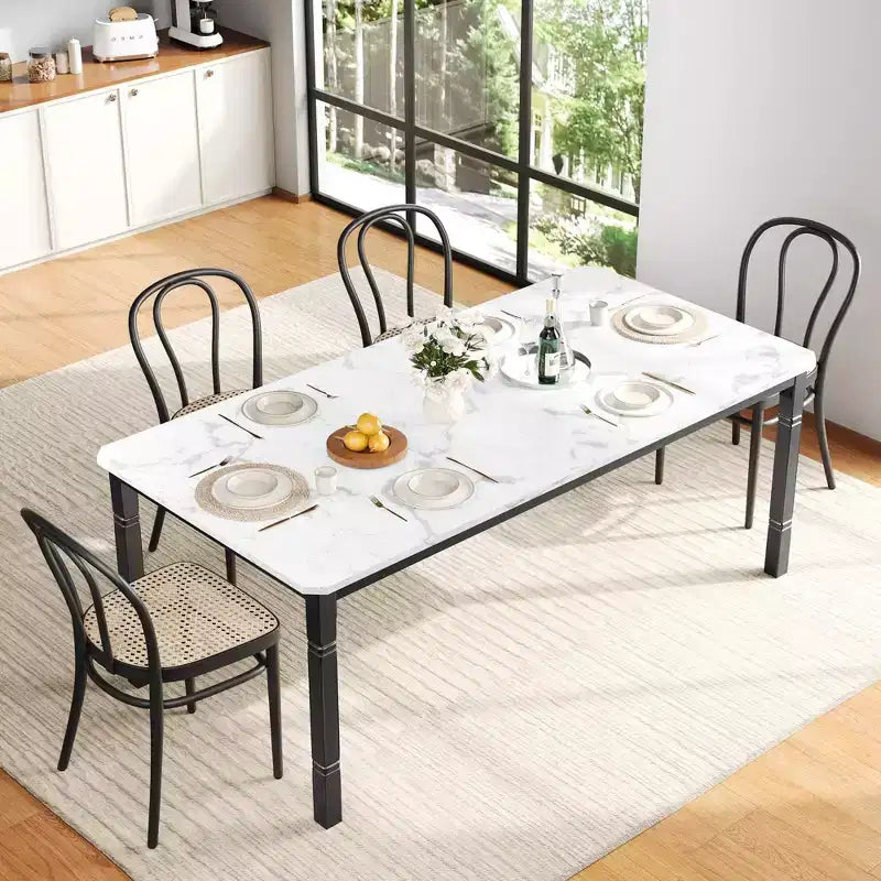 78'' Large Industrial Dining Table for 6 with Heavy Duty Metal Legs & Chamfer Corner for Dining Room, Kitchen and Living Room