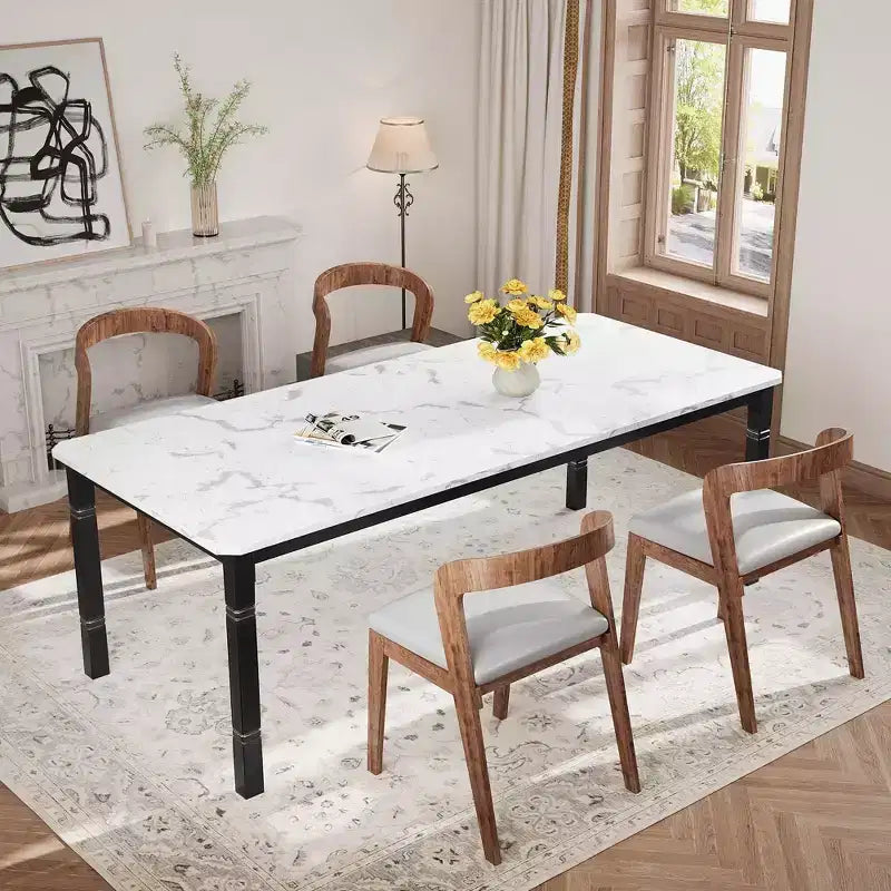 78'' Large Industrial Dining Table for 6 with Heavy Duty Metal Legs & Chamfer Corner for Dining Room, Kitchen and Living Room