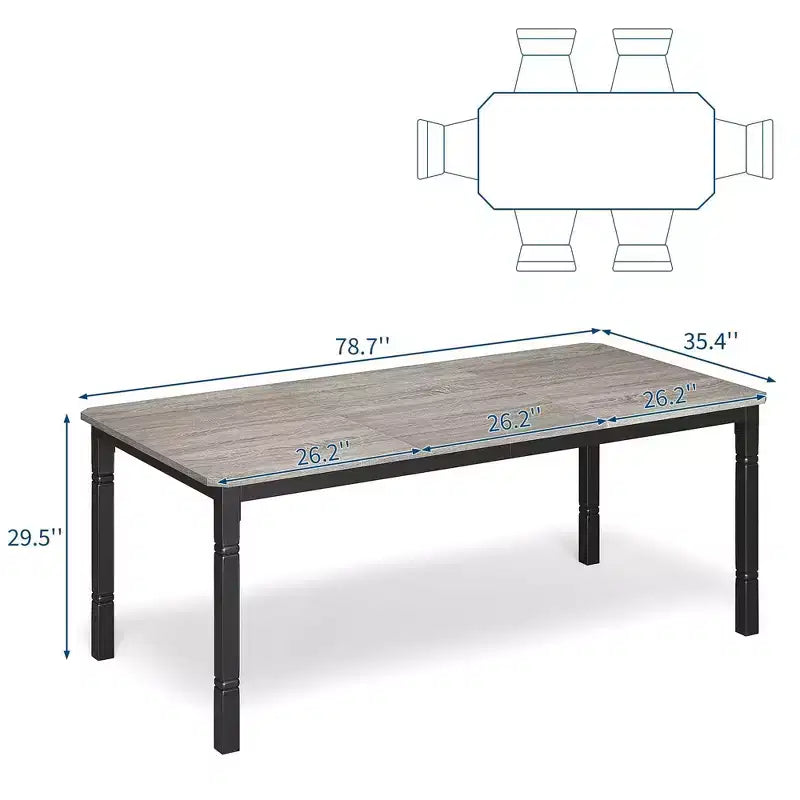 78'' Large Industrial Dining Table for 6 with Heavy Duty Metal Legs & Chamfer Corner for Dining Room, Kitchen and Living Room