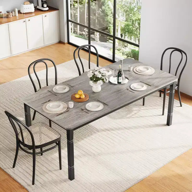 78'' Large Industrial Dining Table for 6 with Heavy Duty Metal Legs & Chamfer Corner for Dining Room, Kitchen and Living Room