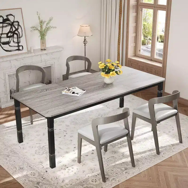 78'' Large Industrial Dining Table for 6 with Heavy Duty Metal Legs & Chamfer Corner for Dining Room, Kitchen and Living Room