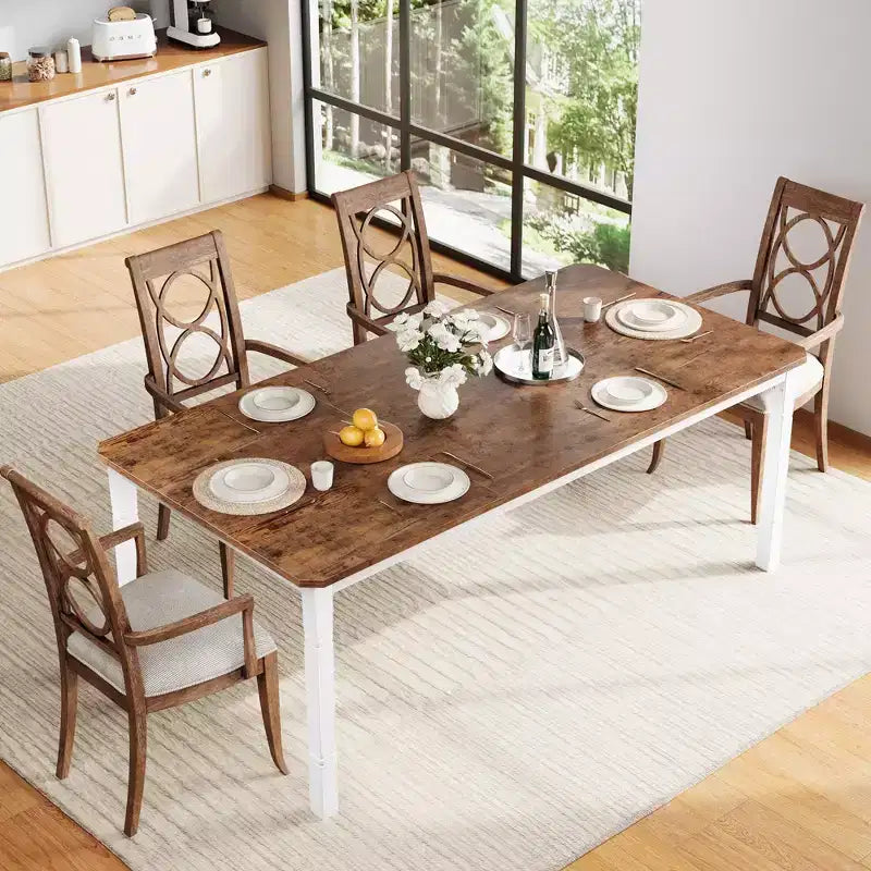 78'' Large Industrial Dining Table for 6 with Heavy Duty Metal Legs & Chamfer Corner for Dining Room, Kitchen and Living Room