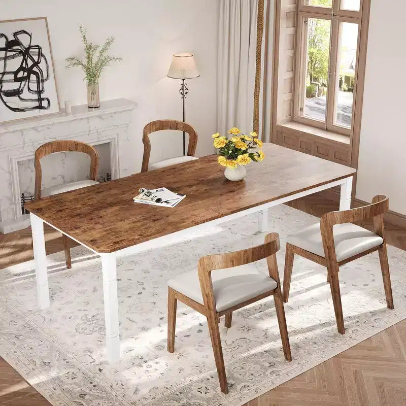 78'' Large Industrial Dining Table for 6 with Heavy Duty Metal Legs & Chamfer Corner for Dining Room, Kitchen and Living Room