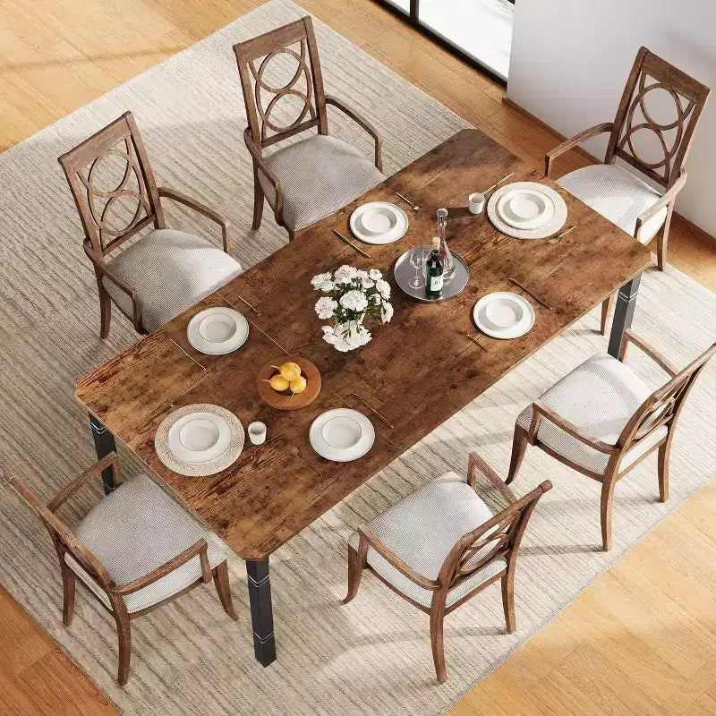 78'' Large Industrial Dining Table for 6 with Heavy Duty Metal Legs & Chamfer Corner for Dining Room, Kitchen and Living Room