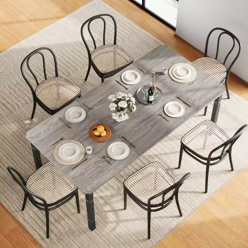 78'' Large Industrial Dining Table for 6 with Heavy Duty Metal Legs & Chamfer Corner for Dining Room, Kitchen and Living Room