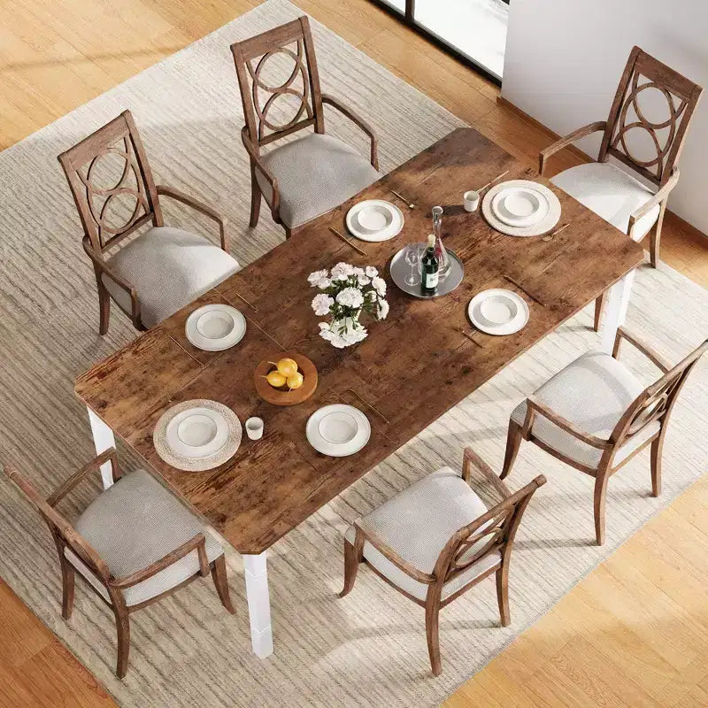78'' Large Industrial Dining Table for 6 with Heavy Duty Metal Legs & Chamfer Corner for Dining Room, Kitchen and Living Room