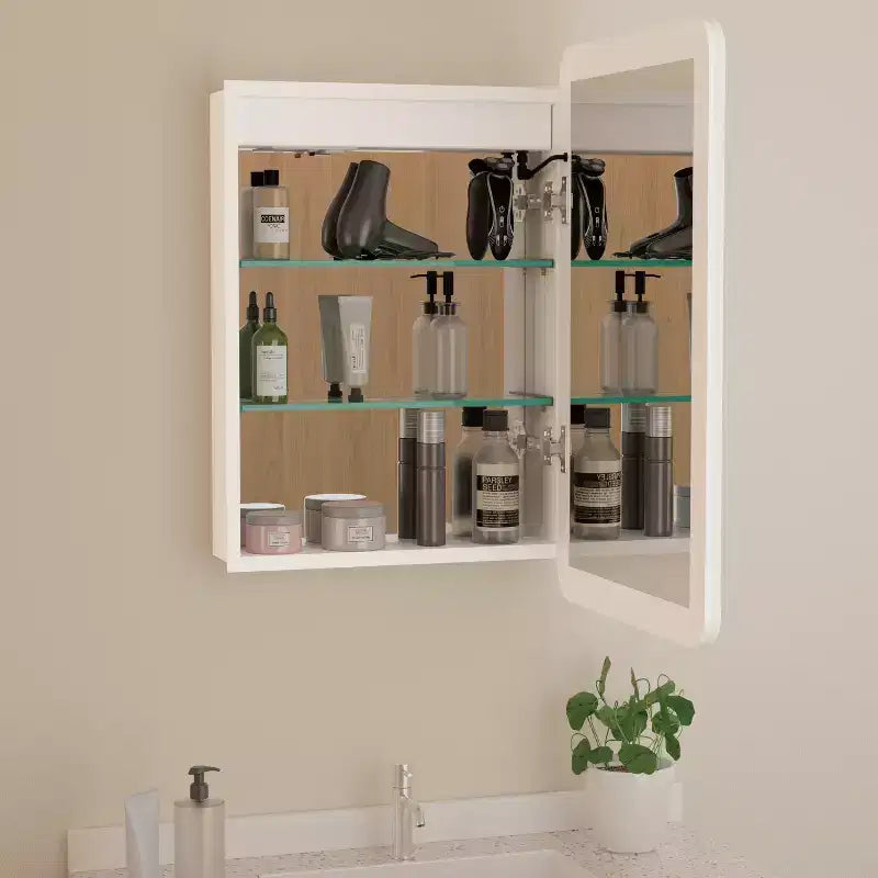 LED Mirror Medicine Cabinet, Surface or Recessed Mount, 3-Color Dimmable Lighting, Anti-Fog, USB & Power Outlet