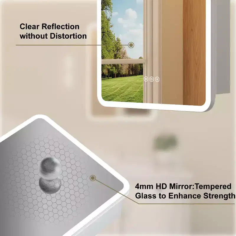 LED Mirror Medicine Cabinet, Surface or Recessed Mount, 3-Color Dimmable Lighting, Anti-Fog, USB & Power Outlet