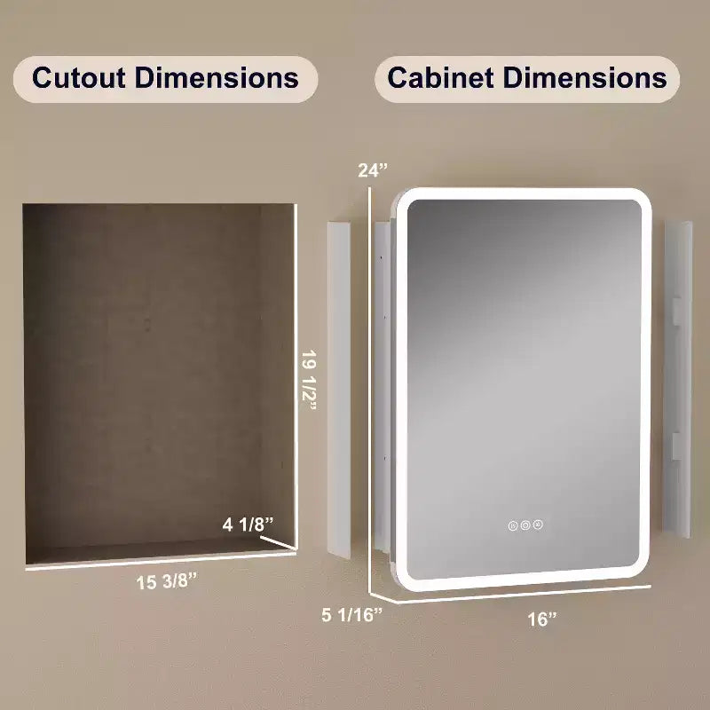 LED Mirror Medicine Cabinet, Surface or Recessed Mount, 3-Color Dimmable Lighting, Anti-Fog, USB & Power Outlet