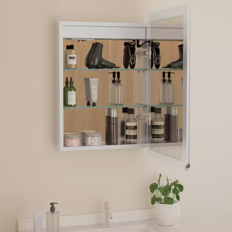 LED Mirror Medicine Cabinet, Surface or Recessed Mount, 3-Color Dimmable Lighting, Anti-Fog, USB & Power Outlet