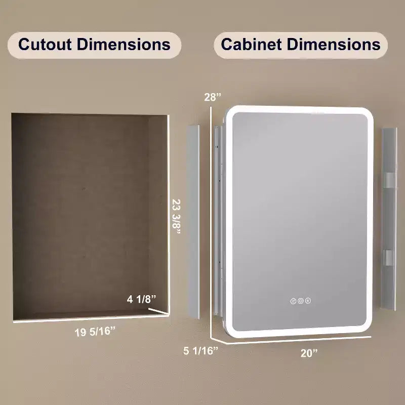 LED Mirror Medicine Cabinet, Surface or Recessed Mount, 3-Color Dimmable Lighting, Anti-Fog, USB & Power Outlet