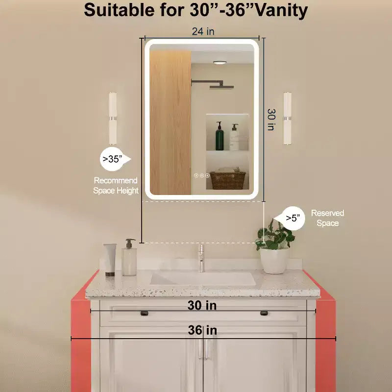 LED Mirror Medicine Cabinet, Surface or Recessed Mount, 3-Color Dimmable Lighting, Anti-Fog, USB & Power Outlet