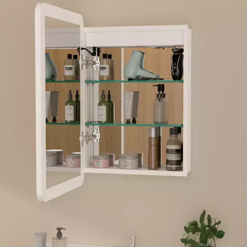 LED Mirror Medicine Cabinet, Surface or Recessed Mount, 3-Color Dimmable Lighting, Anti-Fog, USB & Power Outlet