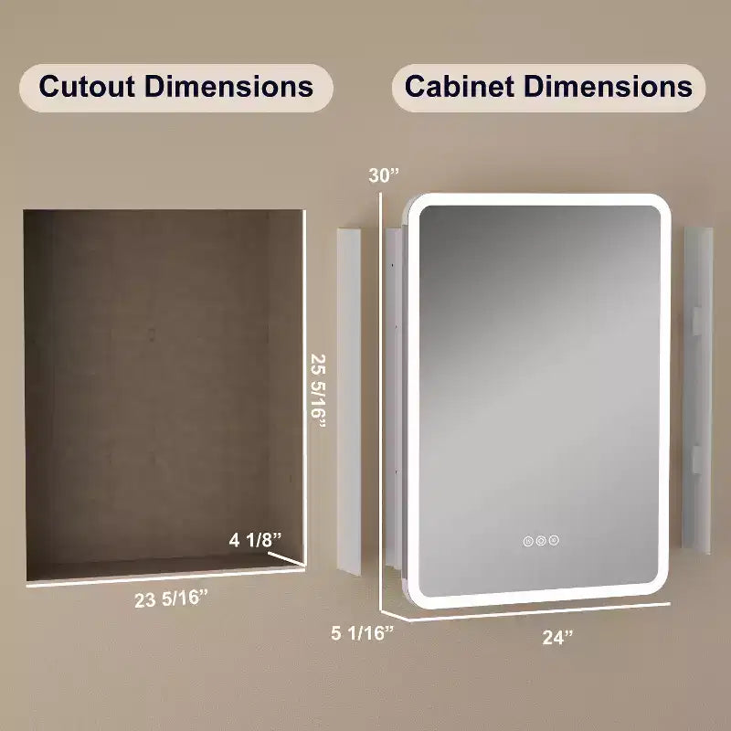 LED Mirror Medicine Cabinet, Surface or Recessed Mount, 3-Color Dimmable Lighting, Anti-Fog, USB & Power Outlet