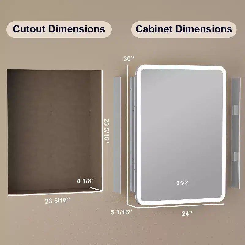 LED Mirror Medicine Cabinet, Surface or Recessed Mount, 3-Color Dimmable Lighting, Anti-Fog, USB & Power Outlet