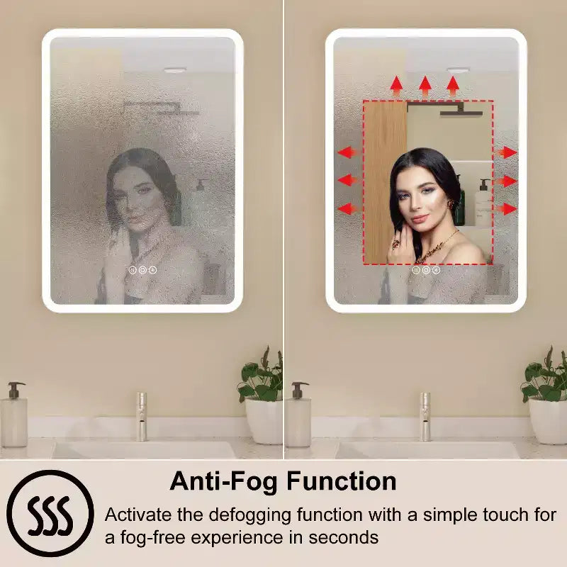 LED Mirror Medicine Cabinet, Surface or Recessed Mount, 3-Color Dimmable Lighting, Anti-Fog, USB & Power Outlet