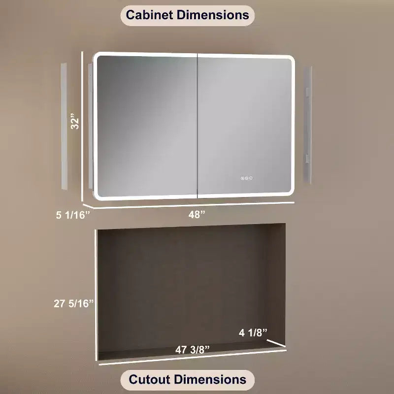 LED Mirror Medicine Cabinet, Surface or Recessed Mount, 3-Color Dimmable Lighting, Anti-Fog, USB & Power Outlet