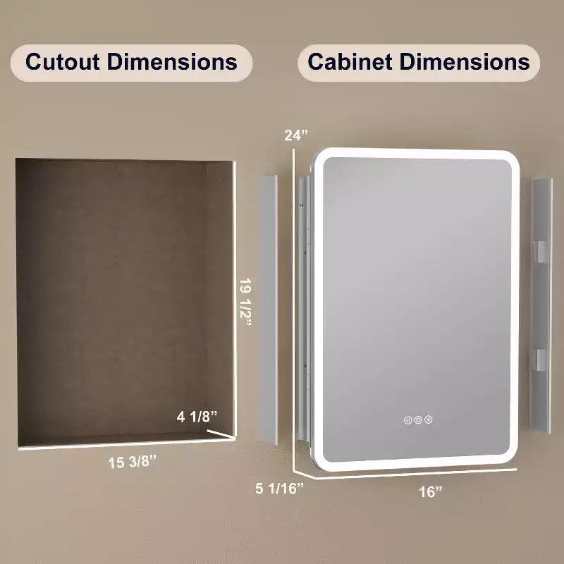 LED Mirror Medicine Cabinet, Surface or Recessed Mount, 3-Color Dimmable Lighting, Anti-Fog, USB & Power Outlet