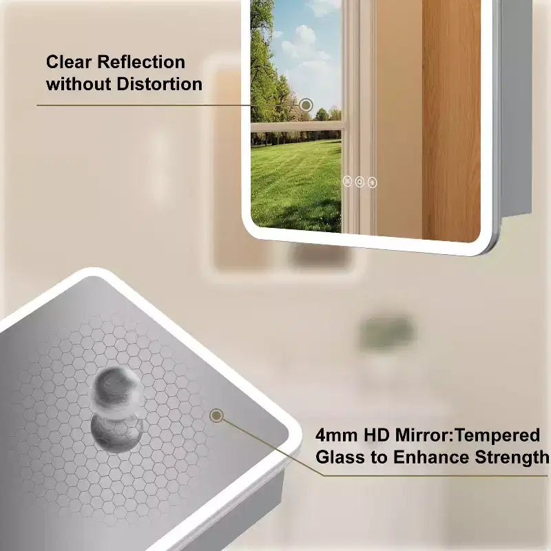 LED Mirror Medicine Cabinet, Surface or Recessed Mount, 3-Color Dimmable Lighting, Anti-Fog, USB & Power Outlet