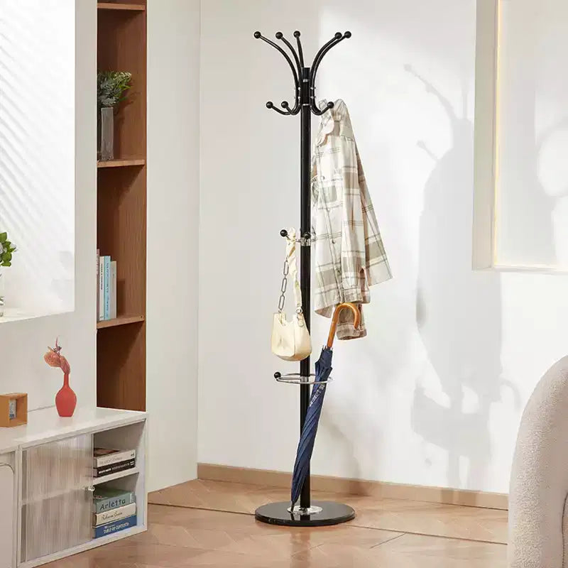 VEVOR Freestanding Coat Rack, Metal Coats Rack Stand with Umbrella Holder, Stable Marble Base & 14 Hooks,Hall Coat Tree for Entryway, Bedroom, Black