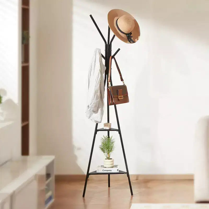 VEVOR Coat Rack, Freestanding Coats Rack Stand with 2 Shelves & 6 Hooks, Free Standing Hall Coat Tree for Entryway, Bedroom, Living Room, Black