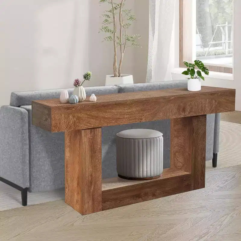 63 Inch Farmhouse Console Table for Entryway, Slim Wood Sofa Table Behind Couch with Storage, Rustic Hallway Furniture for Foyer, Entrance