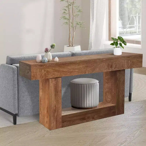 63 Inch Farmhouse Console Table for Entryway, Slim Wood Sofa Table Behind Couch with Storage, Rustic Hallway Furniture for Foyer, Entrance