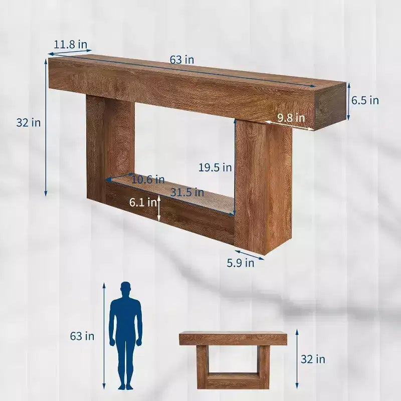 63 Inch Farmhouse Console Table for Entryway, Slim Wood Sofa Table Behind Couch with Storage, Rustic Hallway Furniture for Foyer, Entrance