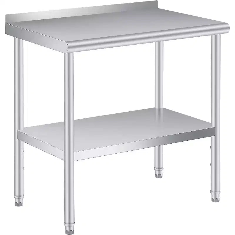 Acekool 36 x 24 Stainless Steel Prep Table with Backsplash, Adjustable Undershelf & 4 Caster Wheels, Commercial-Grade Work Table