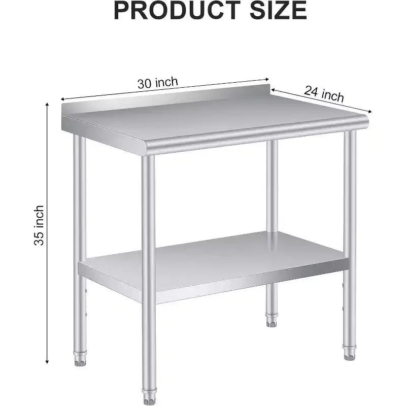 Acekool 36 x 24 Stainless Steel Prep Table with Backsplash, Adjustable Undershelf & 4 Caster Wheels, Commercial-Grade Work Table