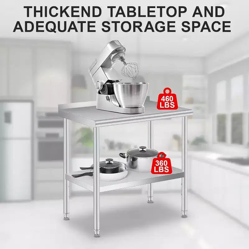 Acekool 36 x 24 Stainless Steel Prep Table with Backsplash, Adjustable Undershelf & 4 Caster Wheels, Commercial-Grade Work Table