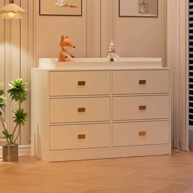 Coolmee Nursery Dresser with Changing Table Top, 6 Drawer Baby Dresser with Anti-Tip Kit, Waterproof Top and Safety Rails Storage Organizer