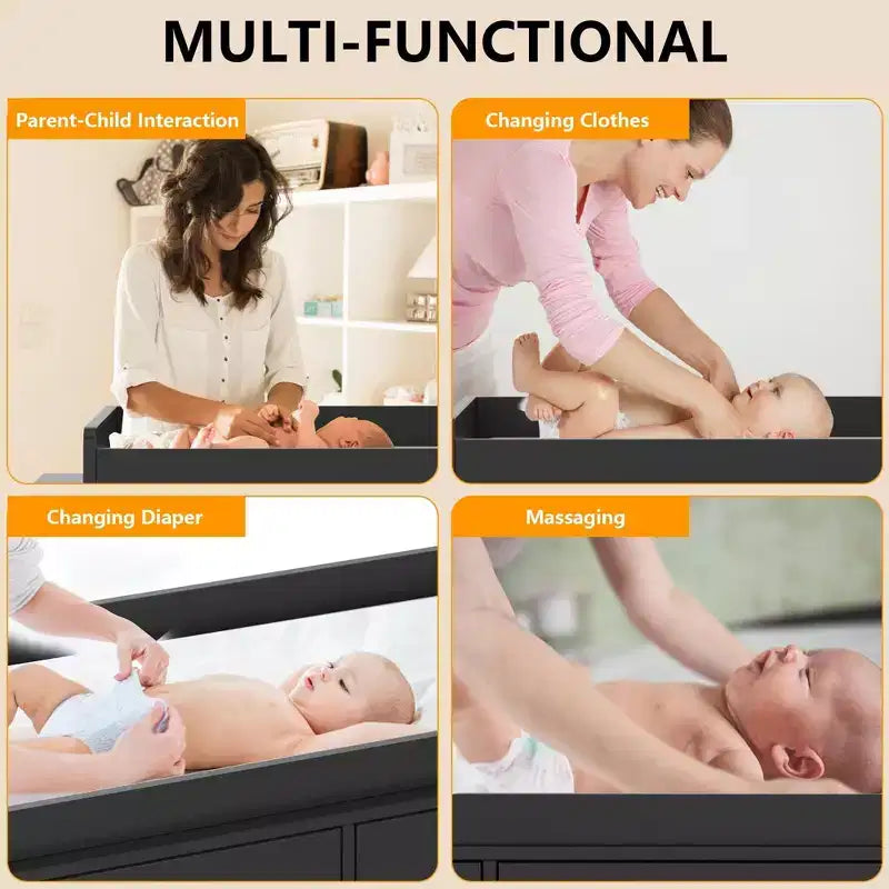 Coolmee Nursery Dresser with Changing Table Top, 6 Drawer Baby Dresser with Anti-Tip Kit, Waterproof Top and Safety Rails Storage Organizer