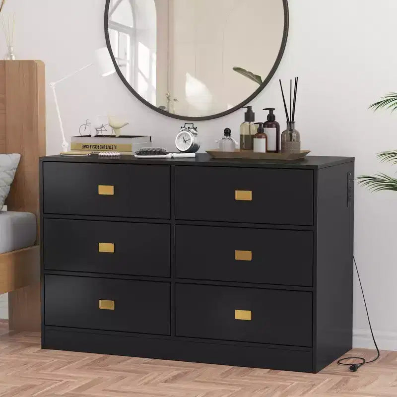 Coolmee Nursery Dresser with Changing Table Top, 6 Drawer Baby Dresser with Anti-Tip Kit, Waterproof Top and Safety Rails Storage Organizer