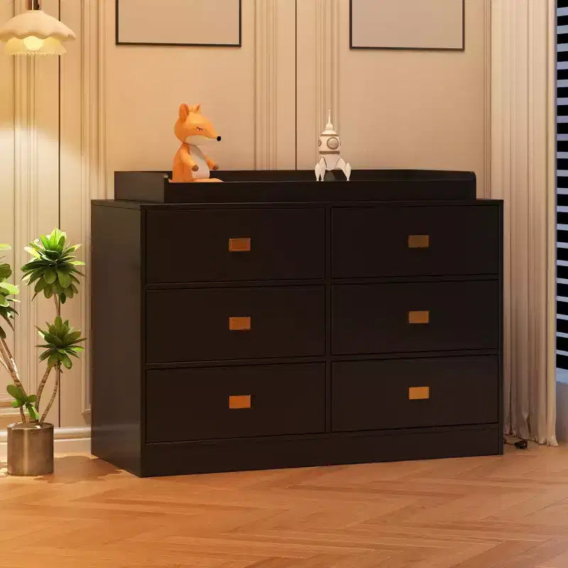 Coolmee Nursery Dresser with Changing Table Top, 6 Drawer Baby Dresser with Anti-Tip Kit, Waterproof Top and Safety Rails Storage Organizer