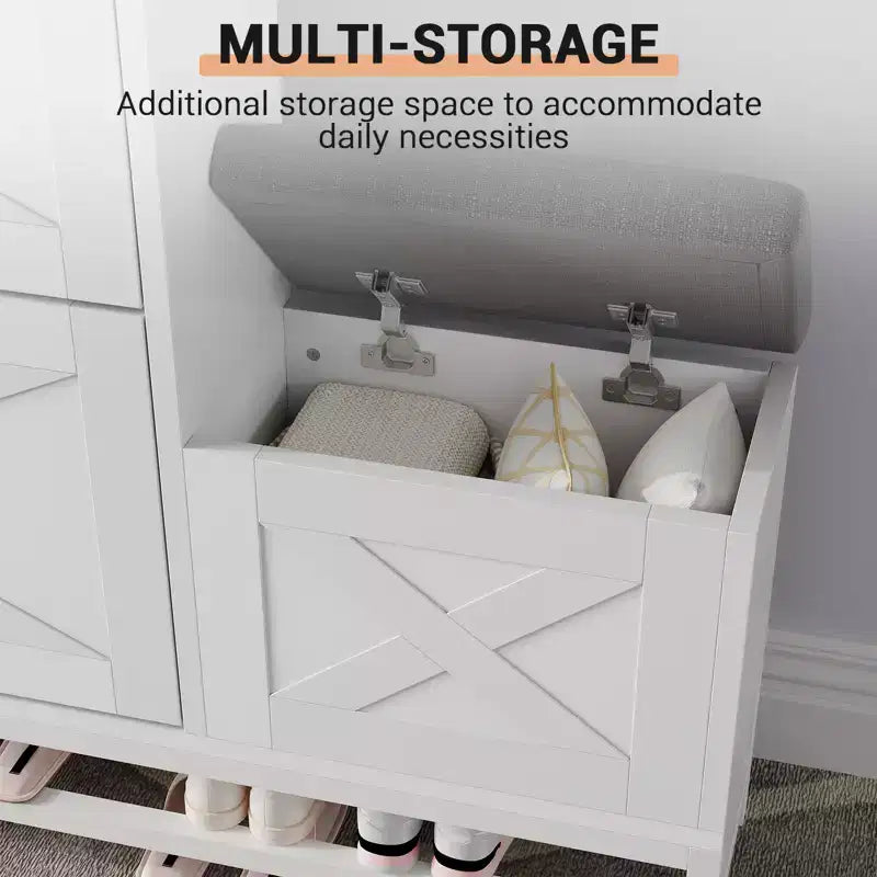 Shoe Cabinet with Bench, Farmhouse Narrow Slim Shoe Storage Cabinet 2 Flip Drawers for Entryway, Living Room, Hallway