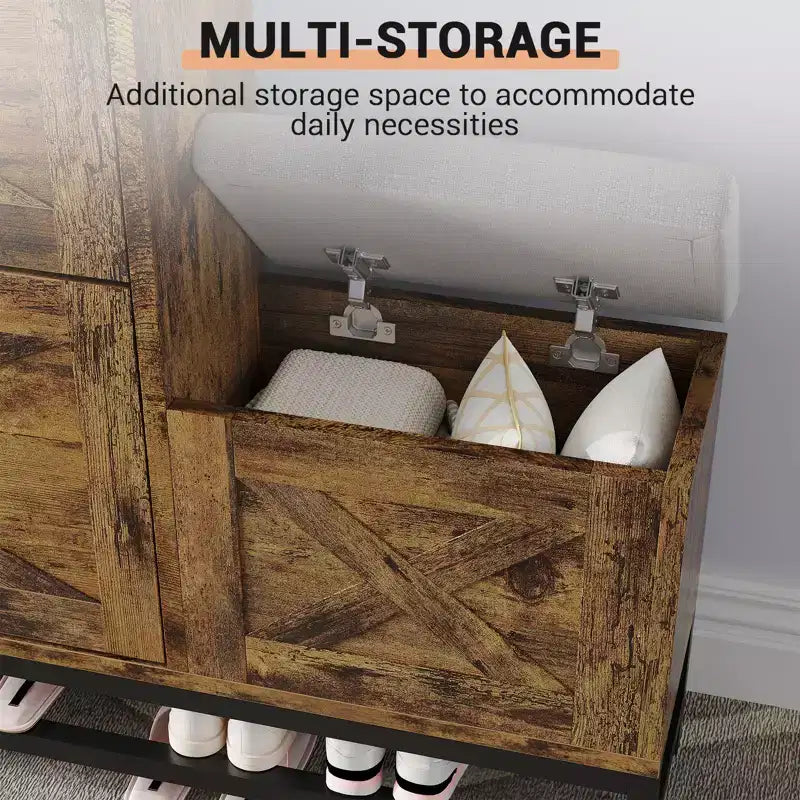 Shoe Cabinet with Bench, Farmhouse Narrow Slim Shoe Storage Cabinet 2 Flip Drawers for Entryway, Living Room, Hallway