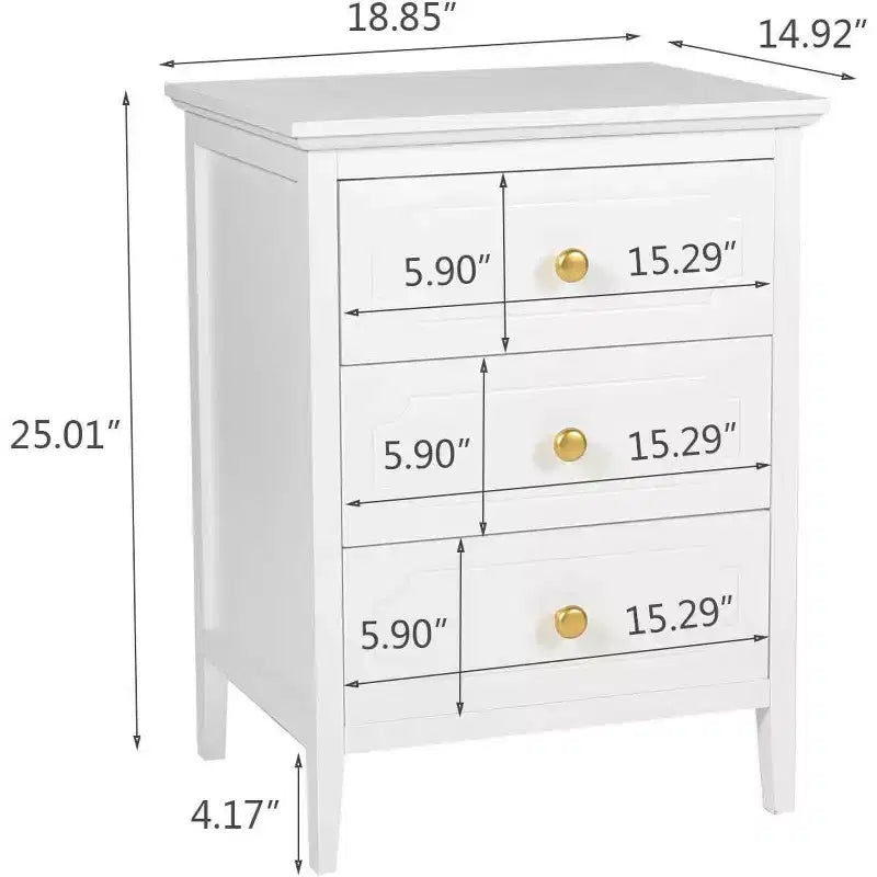 TYBOATLE White 3 Drawer Nightstand, Wood Night Stands Side Table With Extra-large Storage Space for Living Room, Bedroom