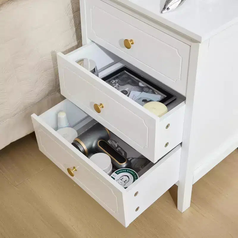 TYBOATLE White 3 Drawer Nightstand, Wood Night Stands Side Table With Extra-large Storage Space for Living Room, Bedroom