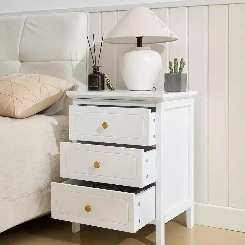 TYBOATLE White 3 Drawer Nightstand, Wood Night Stands Side Table With Extra-large Storage Space for Living Room, Bedroom