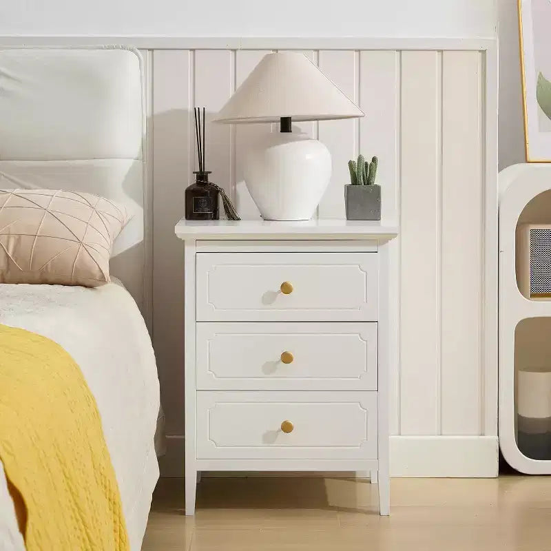 TYBOATLE White 3 Drawer Nightstand, Wood Night Stands Side Table With Extra-large Storage Space for Living Room, Bedroom